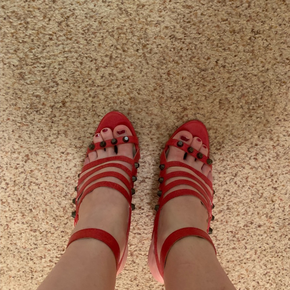Sale! New Balenciaga Red Gladiator Wedge Red with black studs - Picture 9 of 9